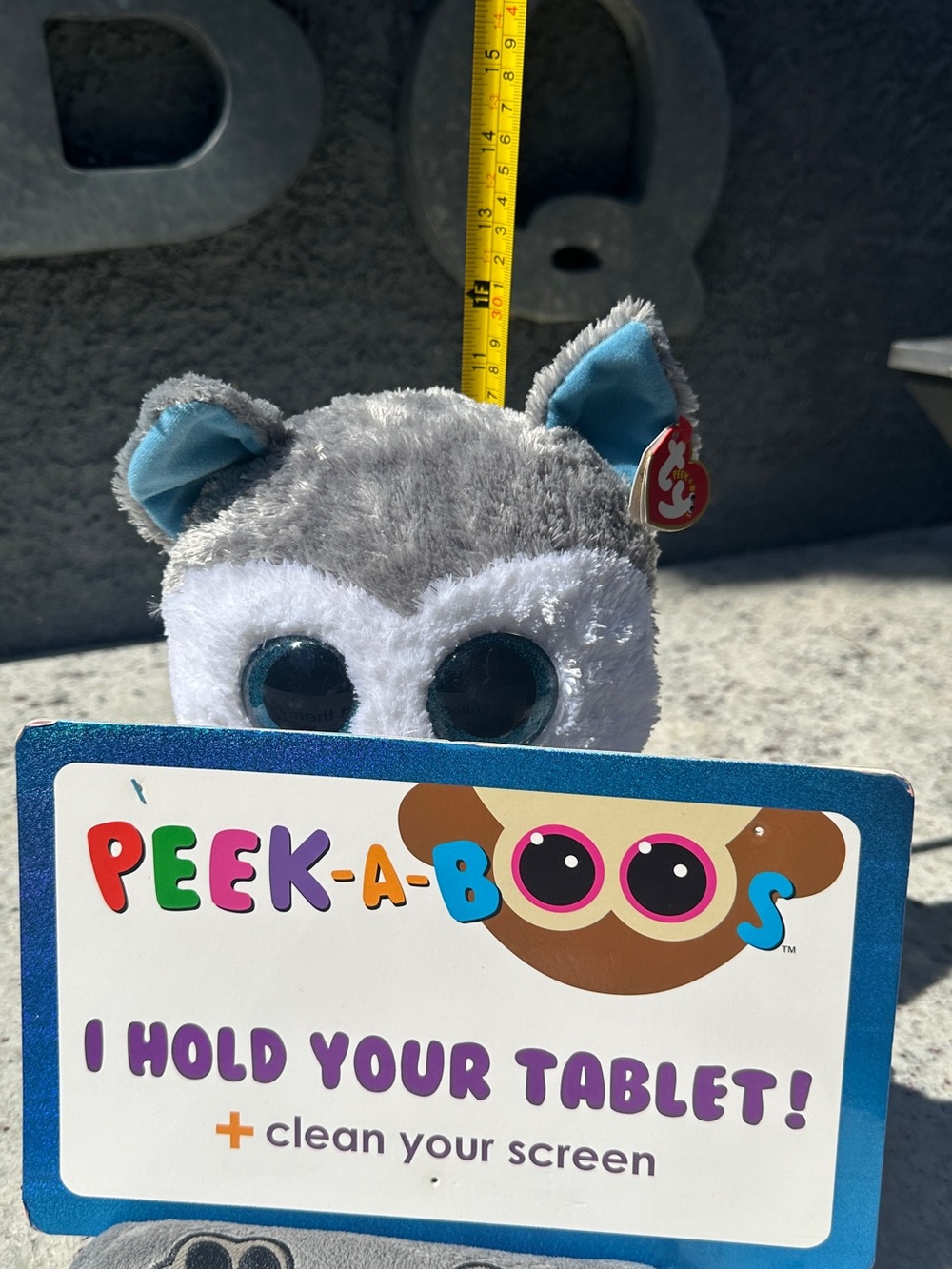 Ty Peek-A-Boos Plush Tablet Holder - Gray, White & Blue Ear Accents